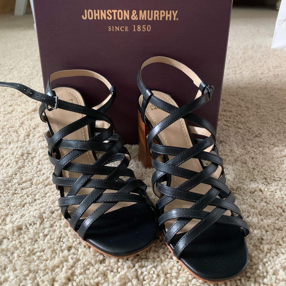 Black Strappy Wedge Heels